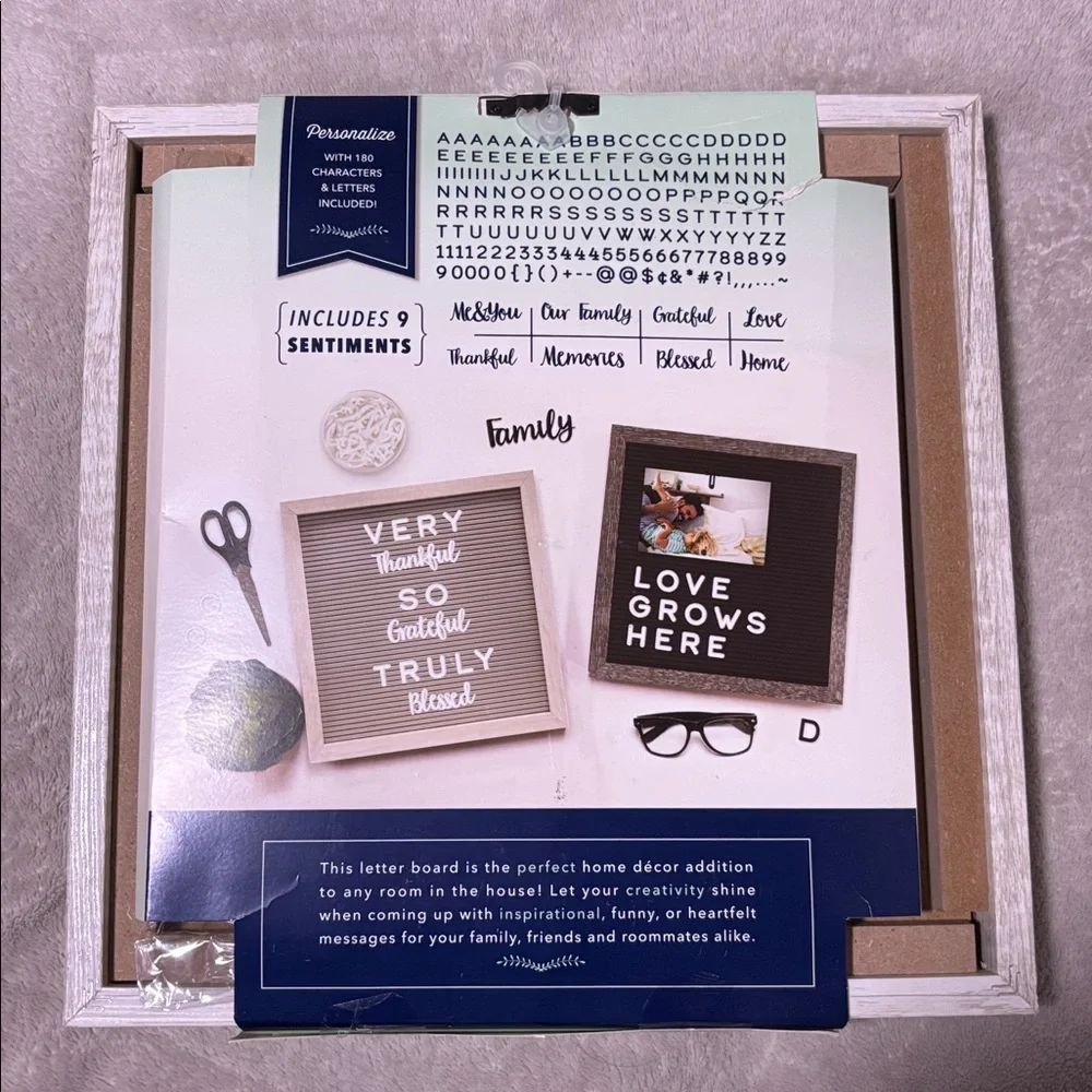 Letter Board… Gray Board W White Washed Frame…12x12x1.5 Inches… NWT